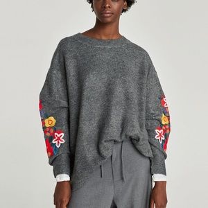 Pre owned Zara Knit sweater embroidered sleeve floral detail